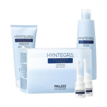 Sada péče Palco Hyntegra Balancing Shampoo 300 ml + Detoxifying Mud 200 ml + Revitalizing Hair Serum 8 x 8 ml
